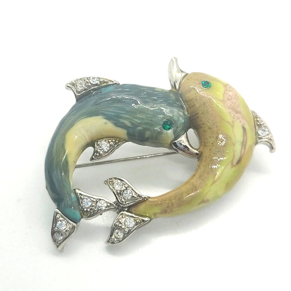 None Jewelry - 💥4/$20 DOLPHINS  Marbled Enamel Rhinestone Pin
